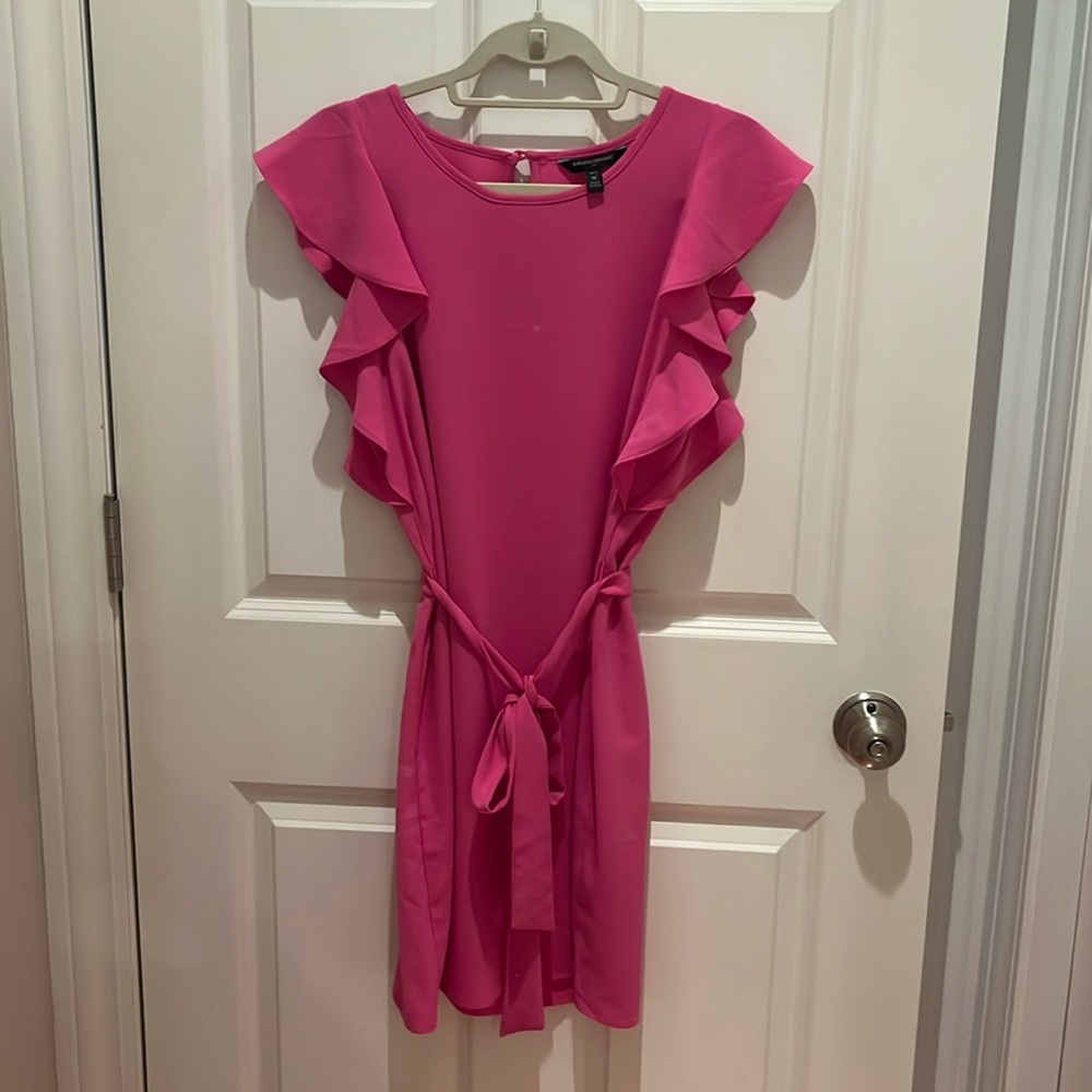 Banana Republic Pink Ruffle Mini Dress, Med Petite, Hot Pink